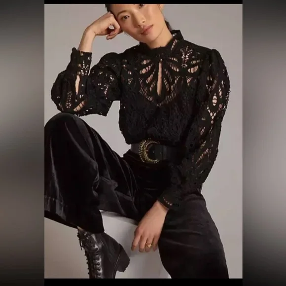 Anthropologie Embroidered Lace Top | XS - Picture 3 of 10